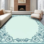 Art Nouveau Teal Floral Border Rug