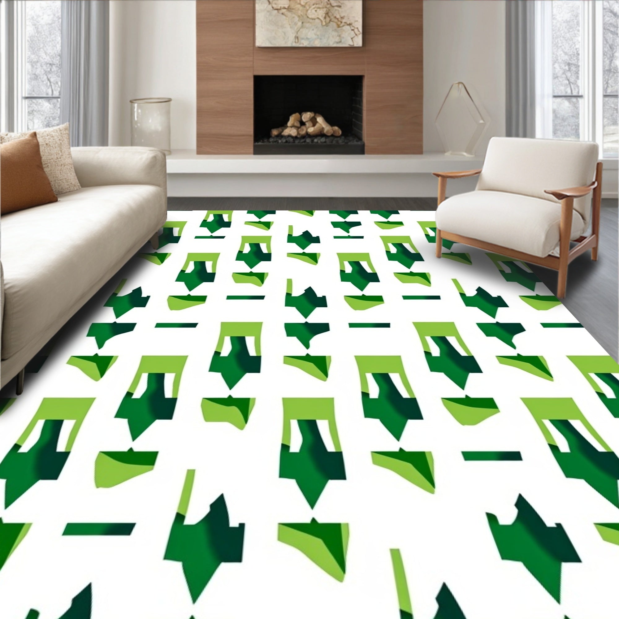 Mid Century Modern Green Geometric Shapes Rug