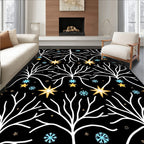 Whimsical Snowy Branches Starry Night Rug
