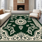Elegant Dark Emerald Floral Medallion Rug
