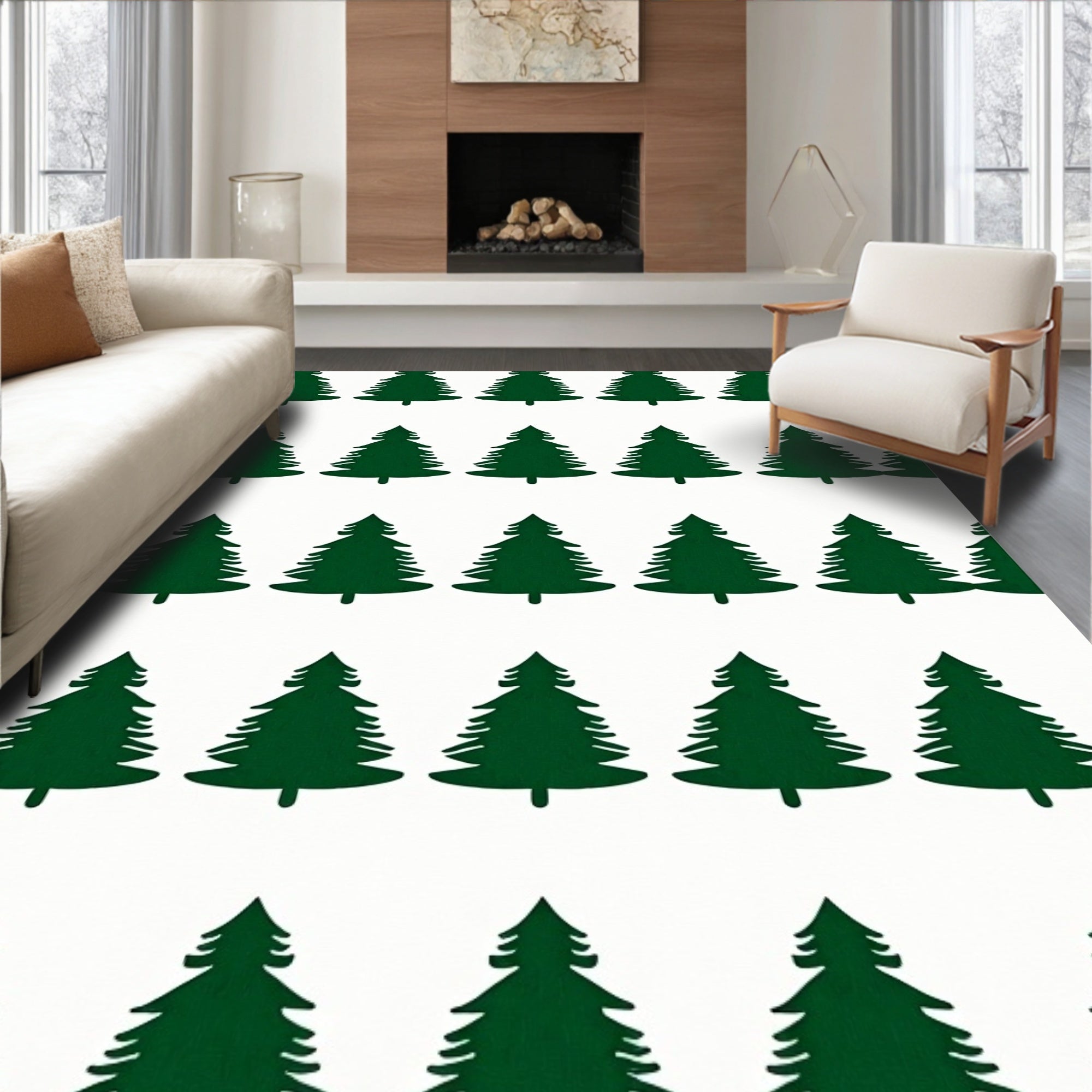 Deep Forest Evergreen Tree Repeating Rug