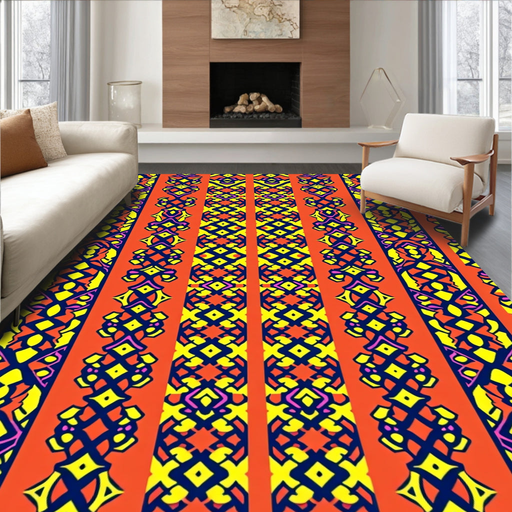 Vibrant Orange Tribal Stripe Rug