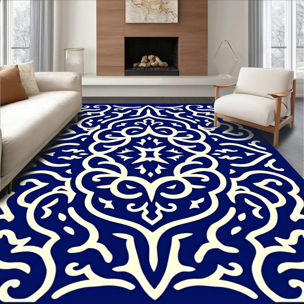 Classic Cream Navy Arabesque Rug