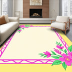 Vibrant Pink Floral Corners Yellow Border Rug