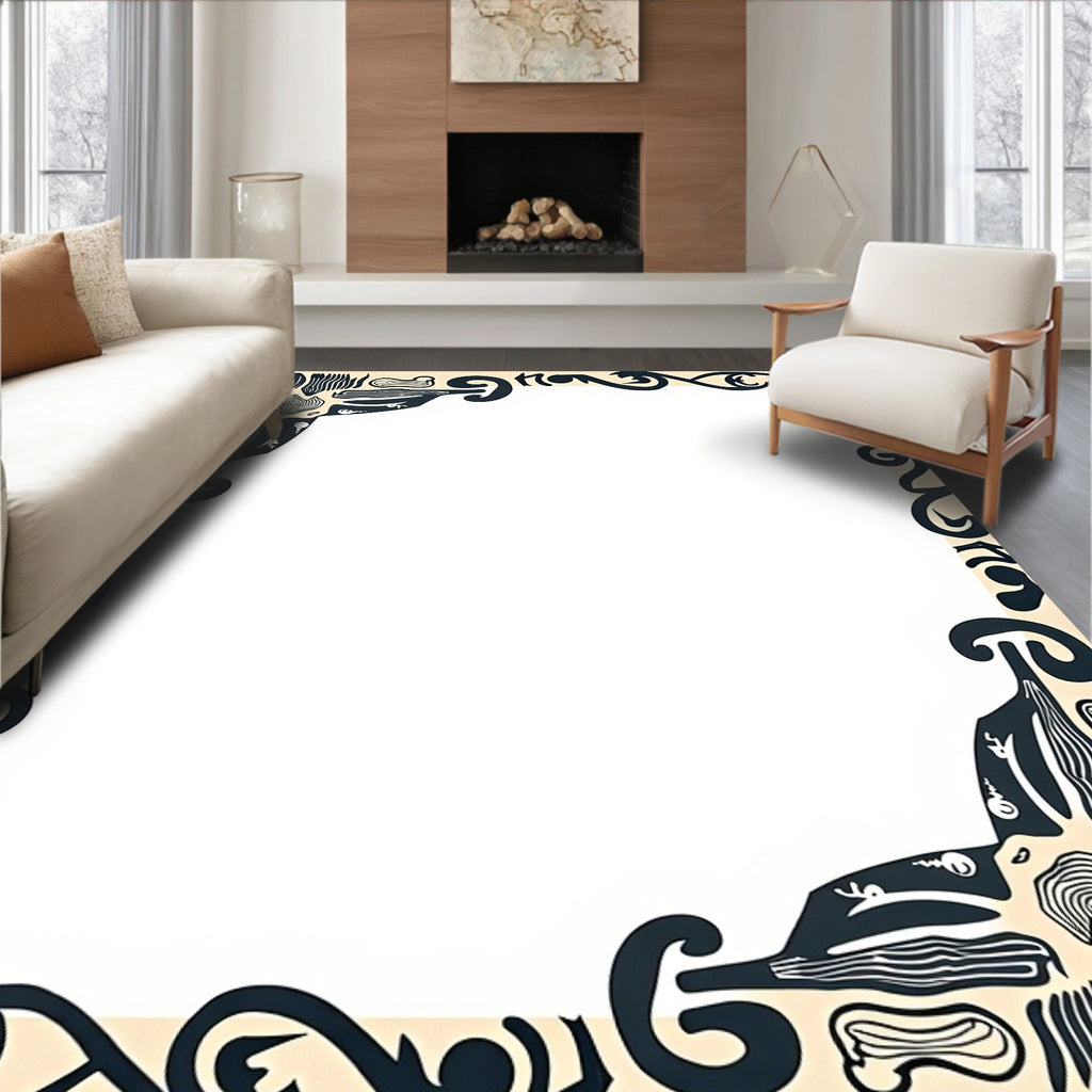 Black Ivory Abstract Floral Scroll Rug