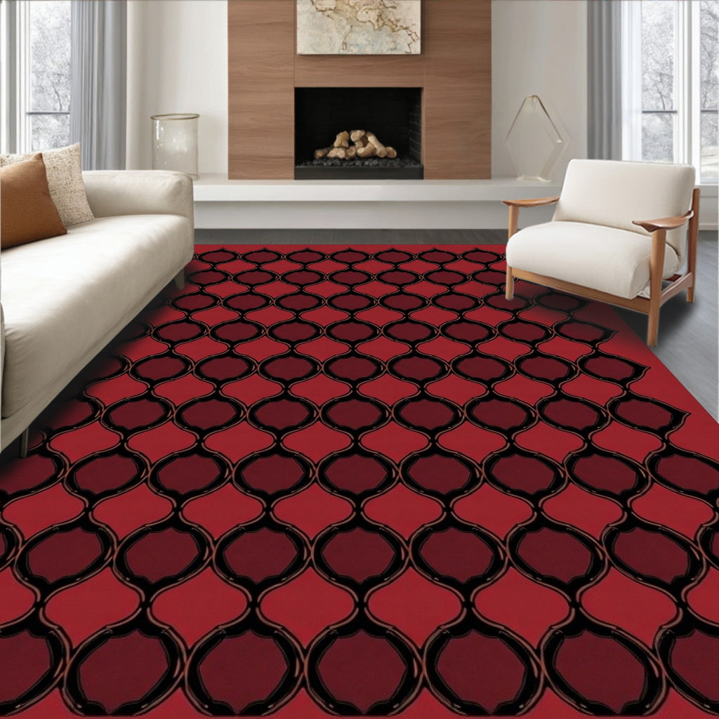 Ornate Crimson Lattice Link Rug
