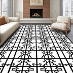 Bold Black Geometric Lattice Rug