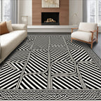 Black White Abstract Geometric Lines Rug