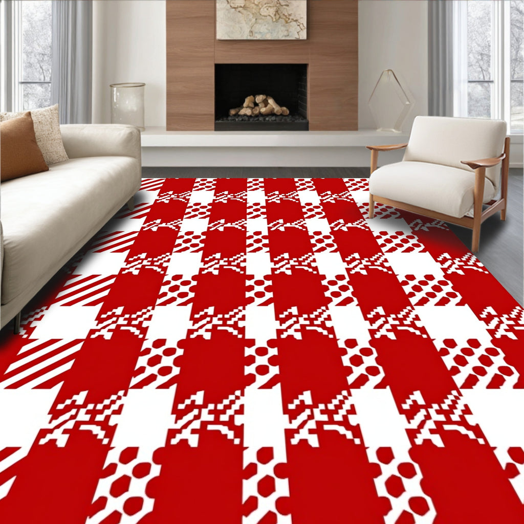 Red White Houndstooth Gingham Dash Rug