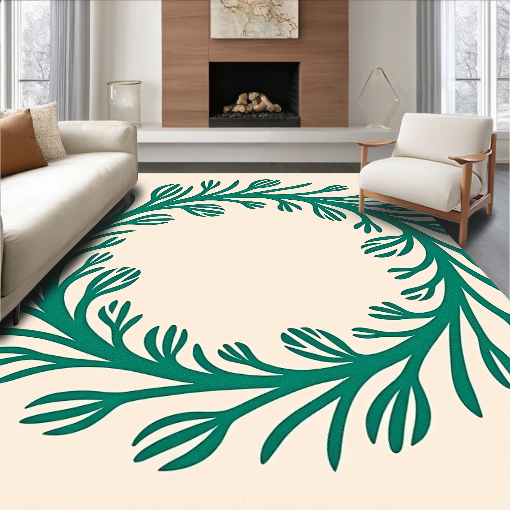 Emerald Green Botanical Wreath Rug