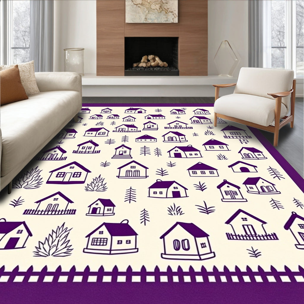 Purple Village Houses And Trees Rug