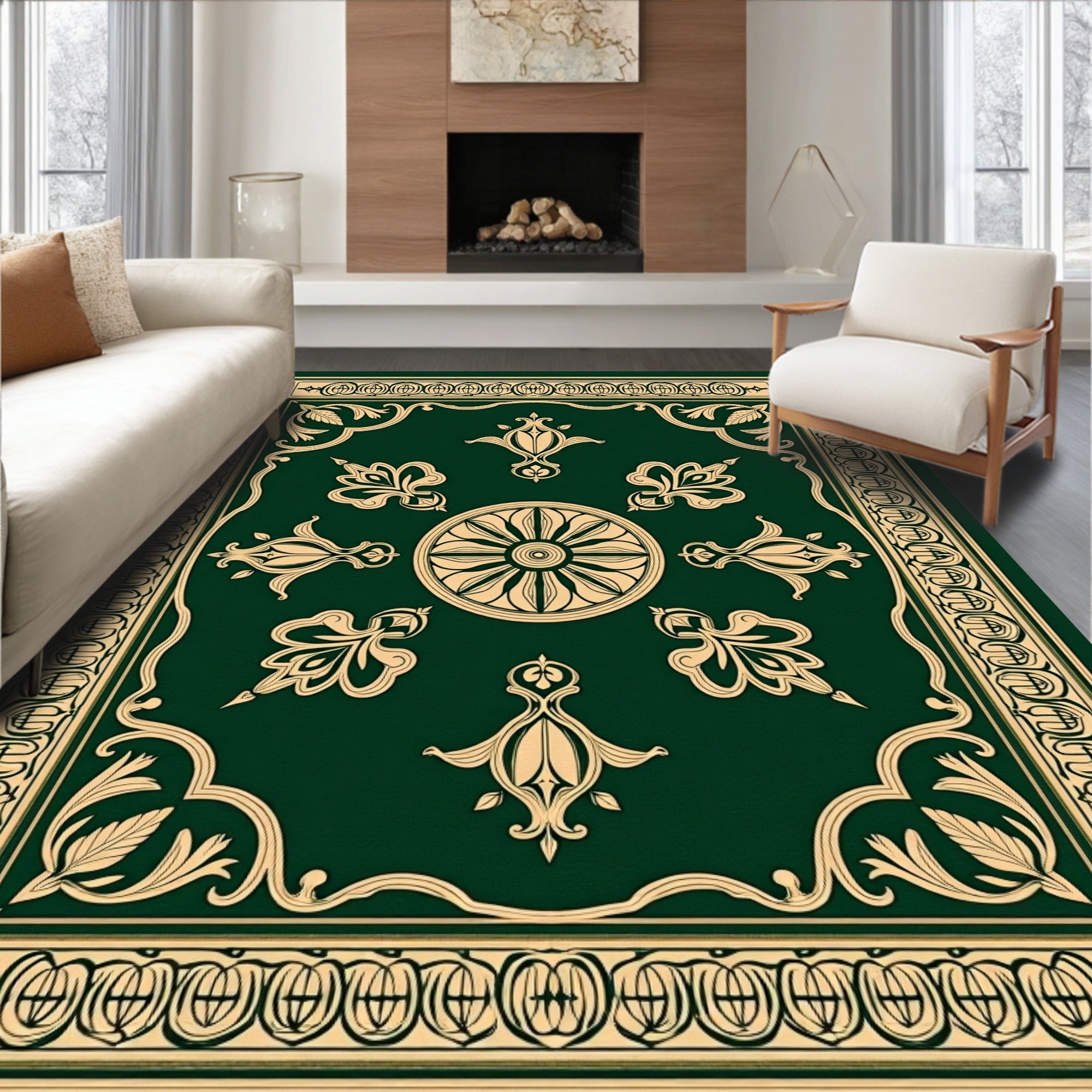 Emerald Vintage Fleur-de-lis Mandala Rug