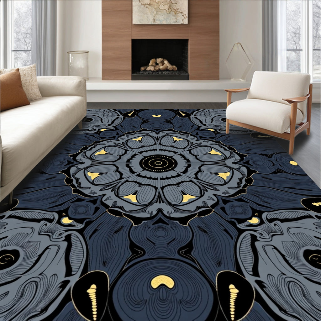 Gray And Black Abstract Floral Rug