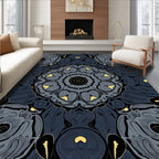 Gray And Black Abstract Floral Rug