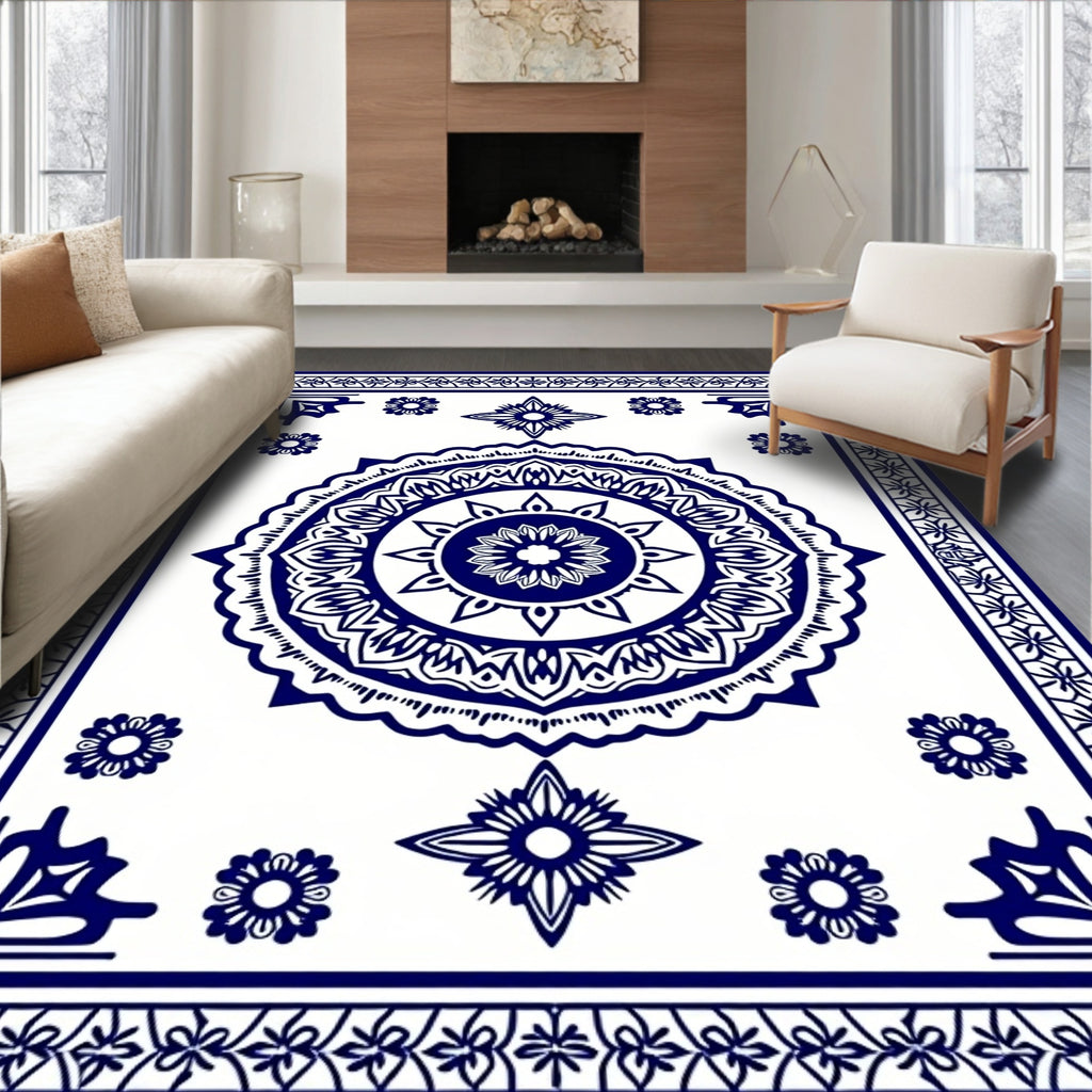 Classic Blue White Medallion Floral Rug
