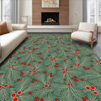 Emerald Green Holly Berry Branches Rug