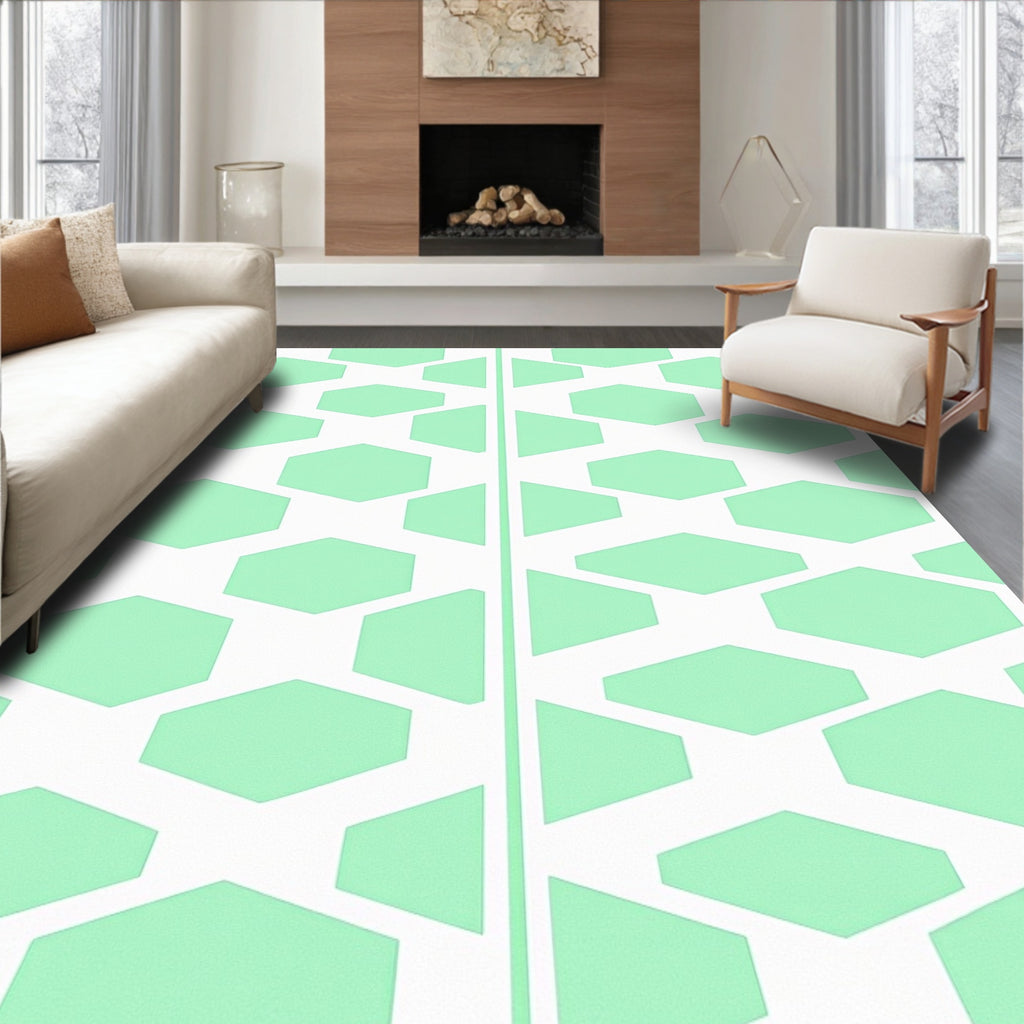 Light Green Hexagon Overlapping Geometric Rug