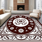 Deep Red Floral Medallion Border Rug