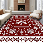 Crimson Snowflake Border Rug