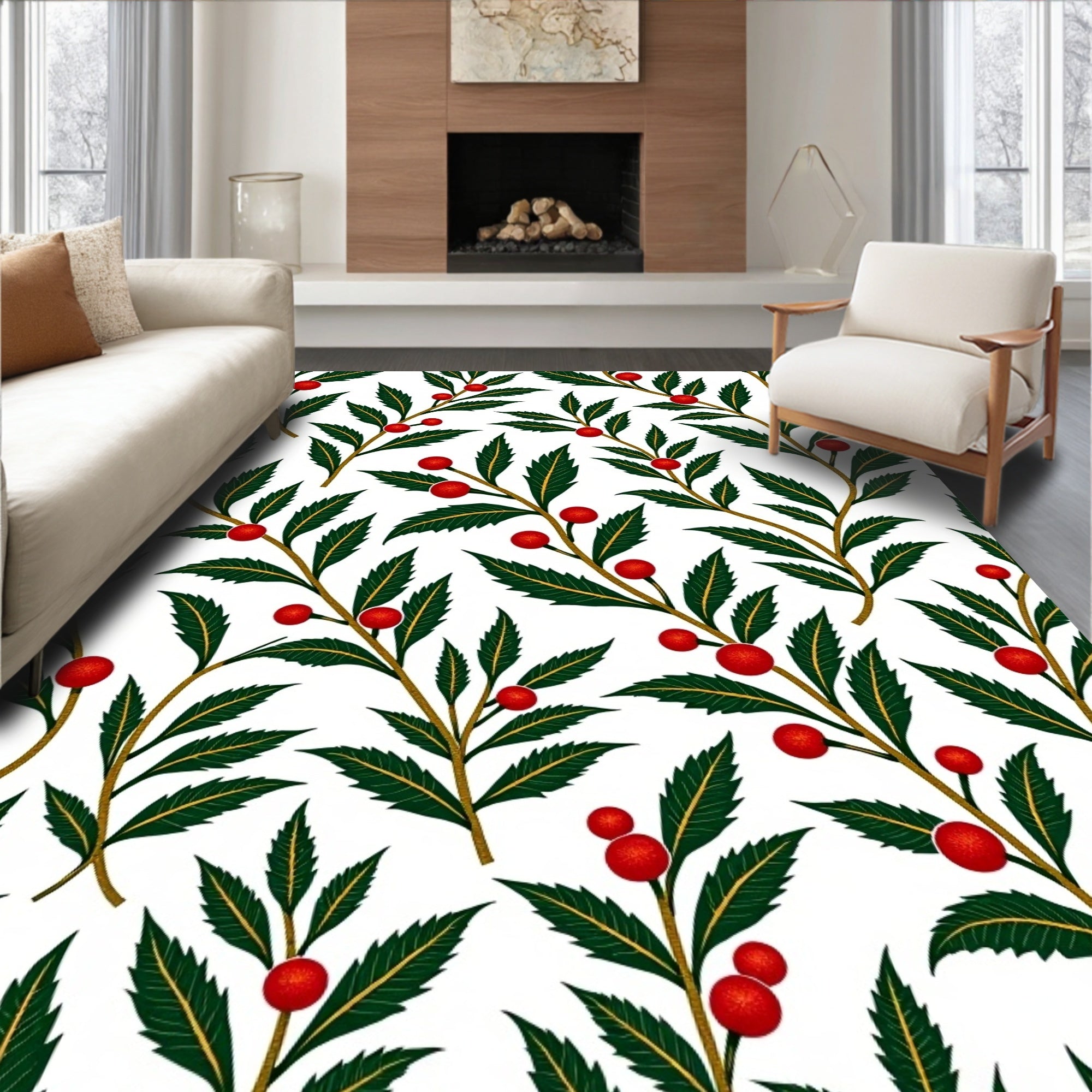 Crimson Berry Branch Foliage Rug