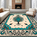 Teal Peacock Feather Floral Square Rug
