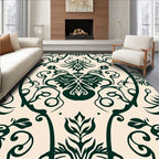 Dark Green Damask Floral Medallion Rug