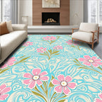 Pastel Pink Flower Swirl Cream Rug