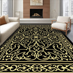 Gilded Black Floral Scrollwork Rug