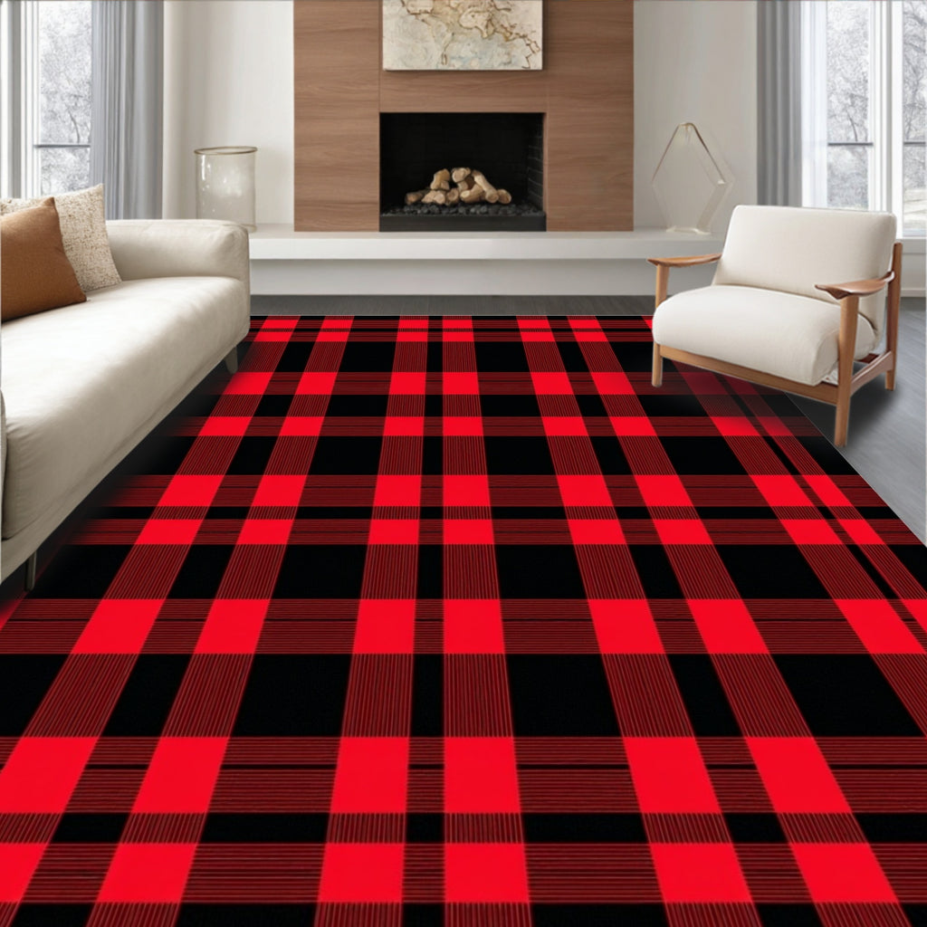 Bold Red Black Plaid Blanket Rug