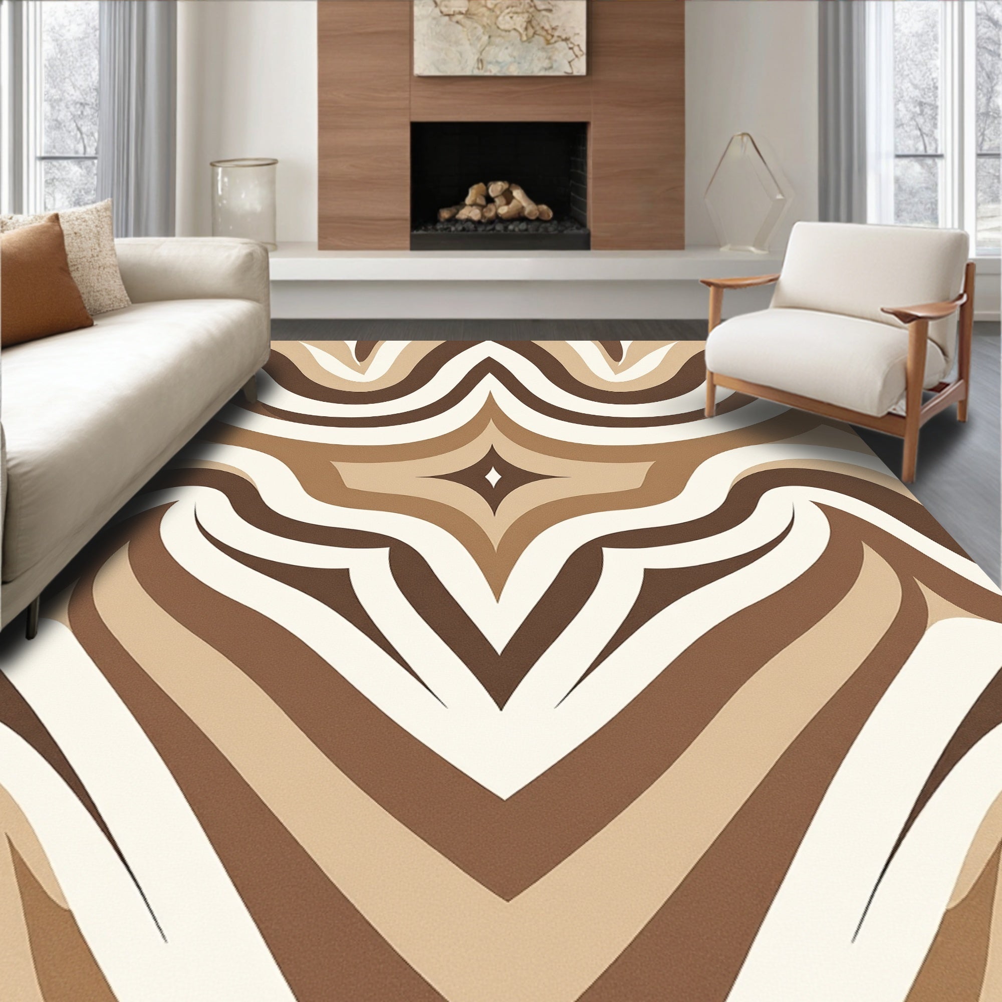 Earthy Neutral Retro Swirl Rug
