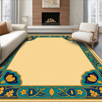 Vintage Yellow Blue Floral Border Rug