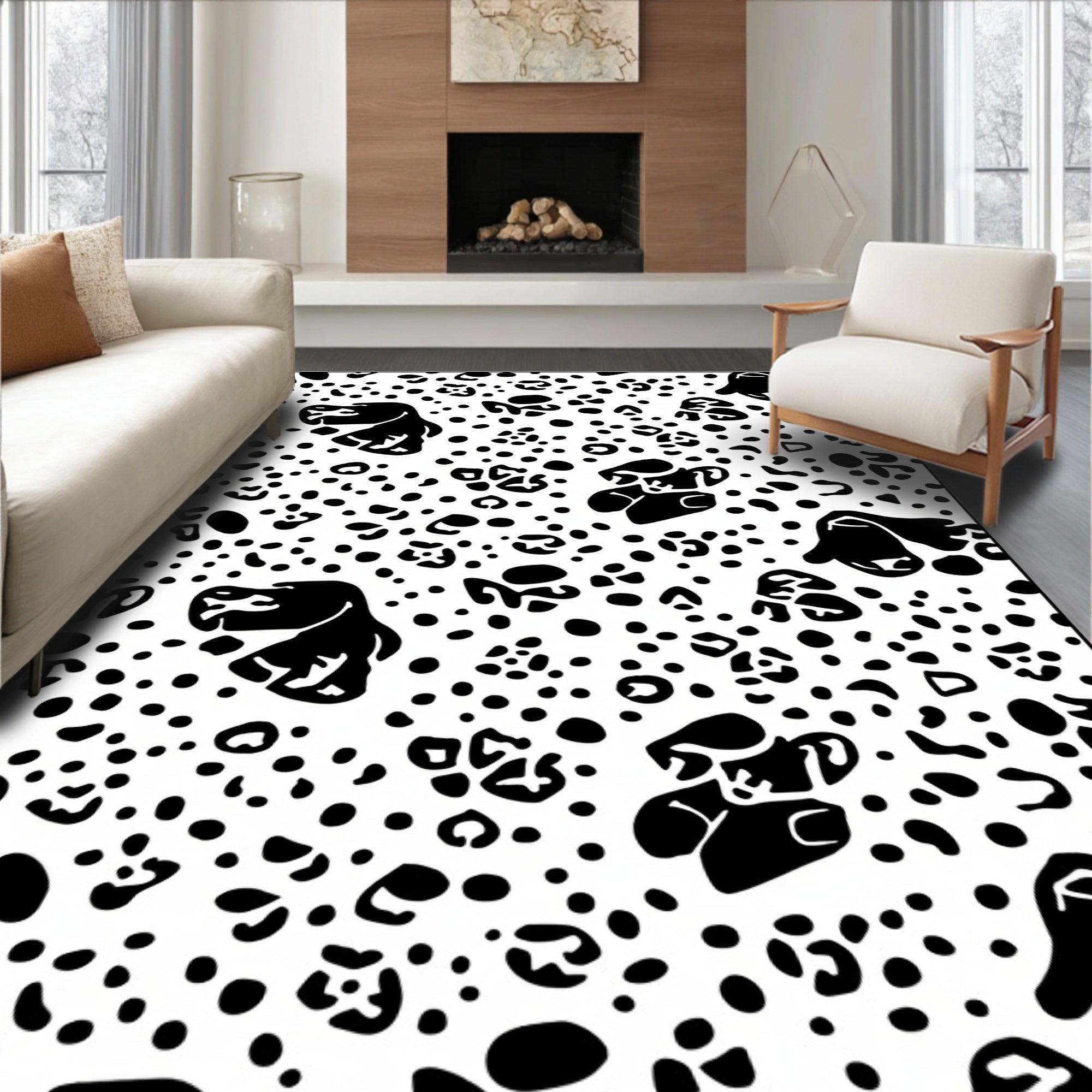 Black White Dalmatian Spots Rug