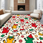 Whimsical Red White Green Cat Collage Rug