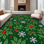 Emerald Green Holly Berry Snowflake Rug