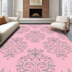 Pink Damask Scrollwork Medallion Arrangement Rug