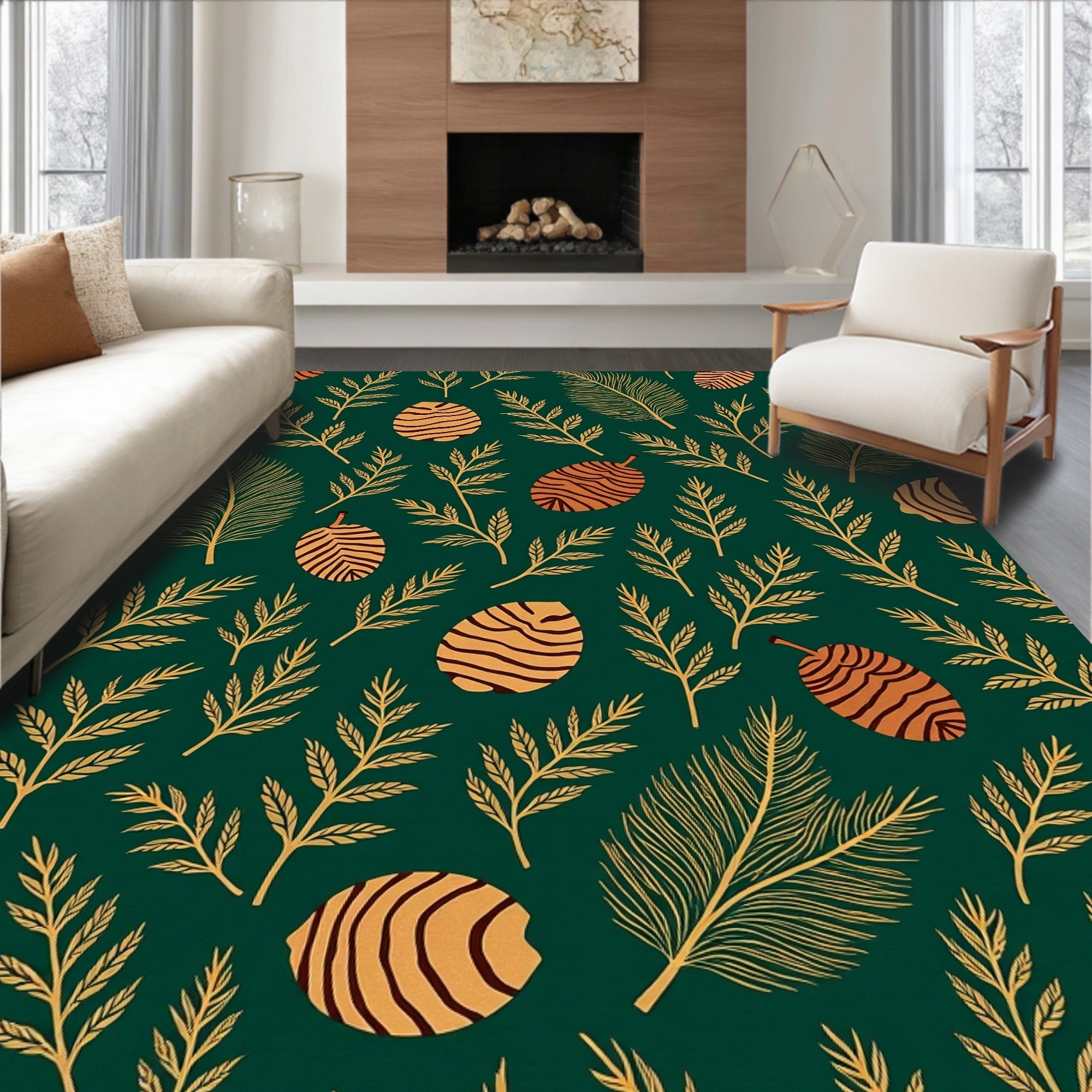 Forest Green Tropical Leaf Scatter Rug