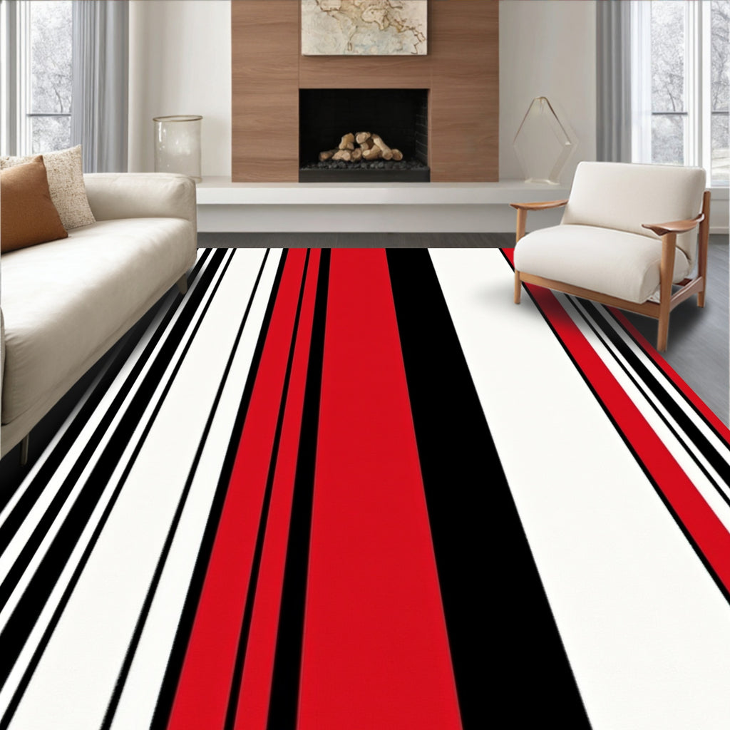 Bold Red Stripe Grid Rug