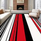 Bold Red Stripe Grid Rug