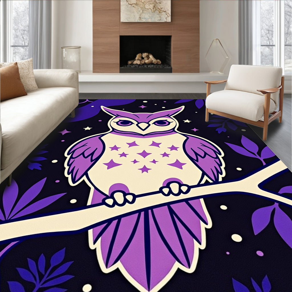 Purple Starry Night Owl On Branch Rug