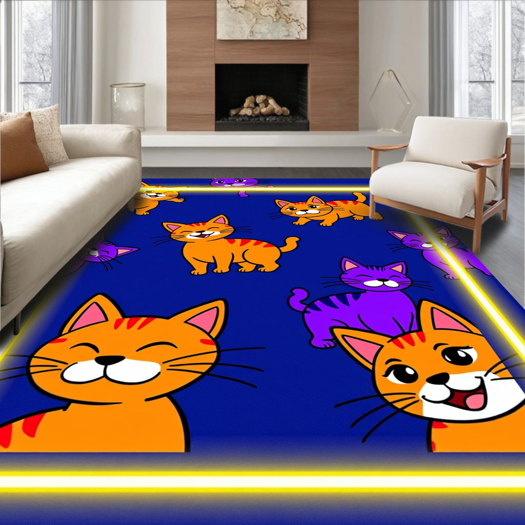 Orange Purple Cat Crew Collage Rug