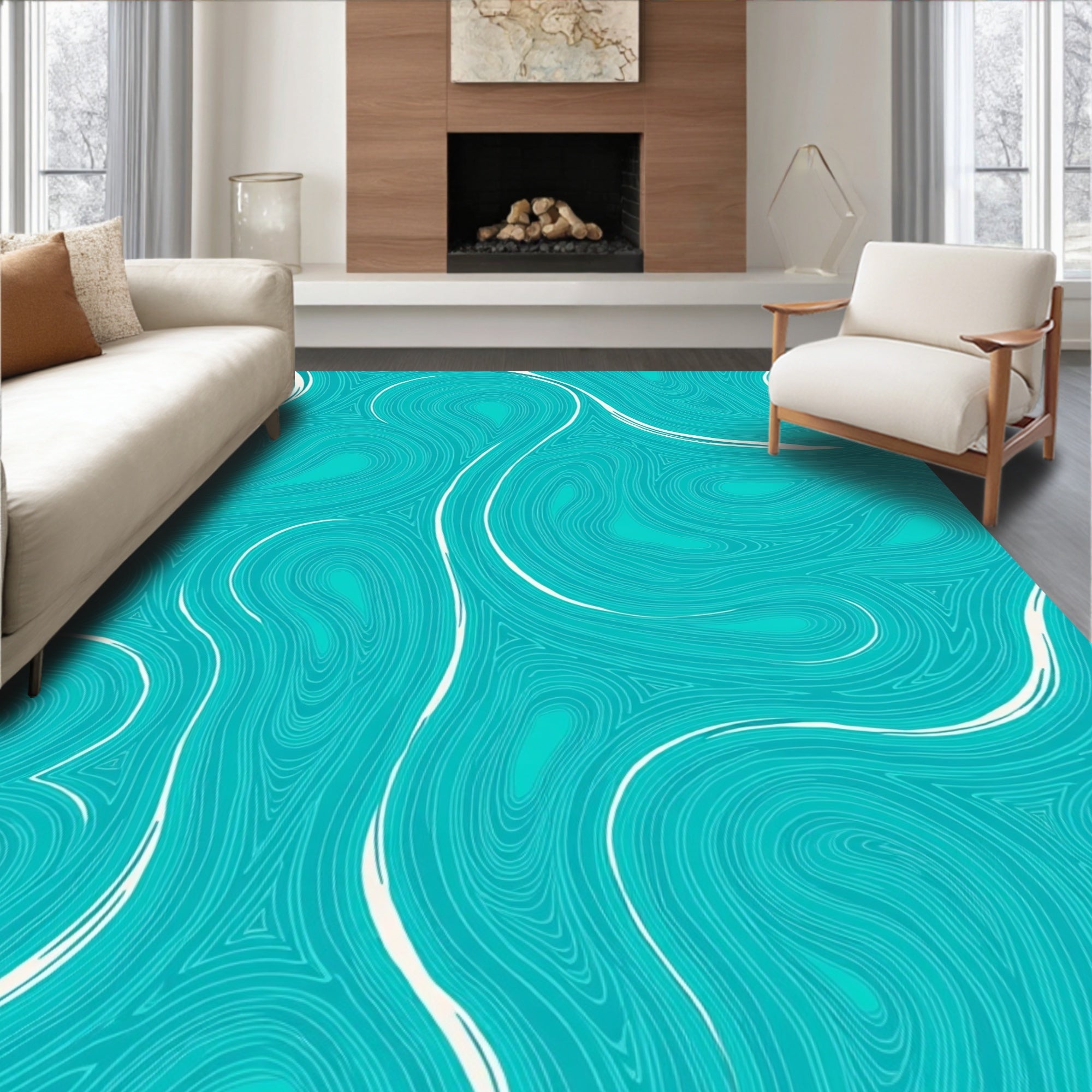 Aqua Swirl Ocean Current Rug