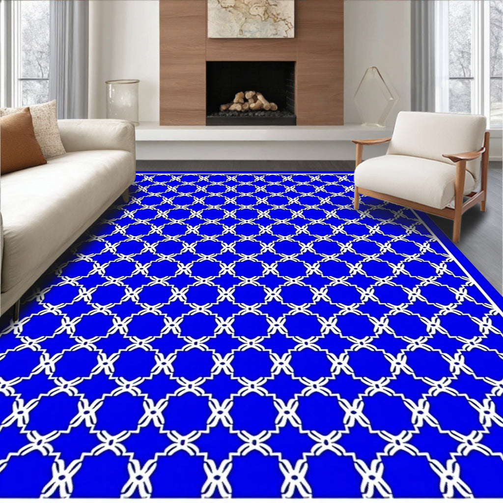 Vivid Royal Blue Geometric Lattice Rug
