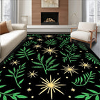 Green Botanical Starburst Black Rug