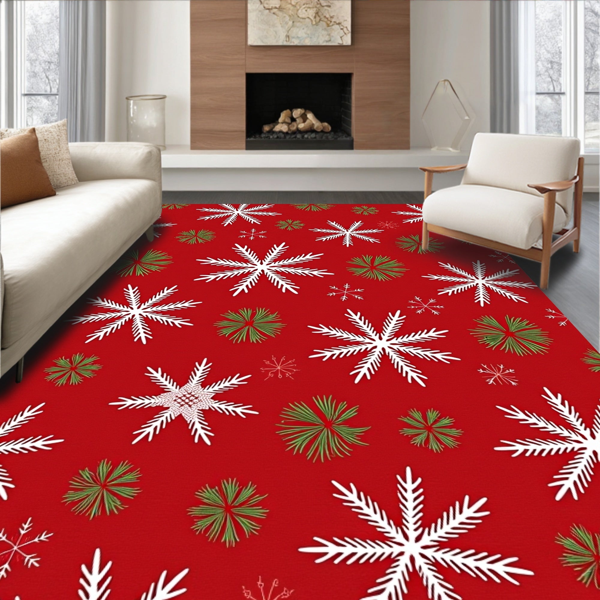 Red White Green Snowflake Explosion Rug