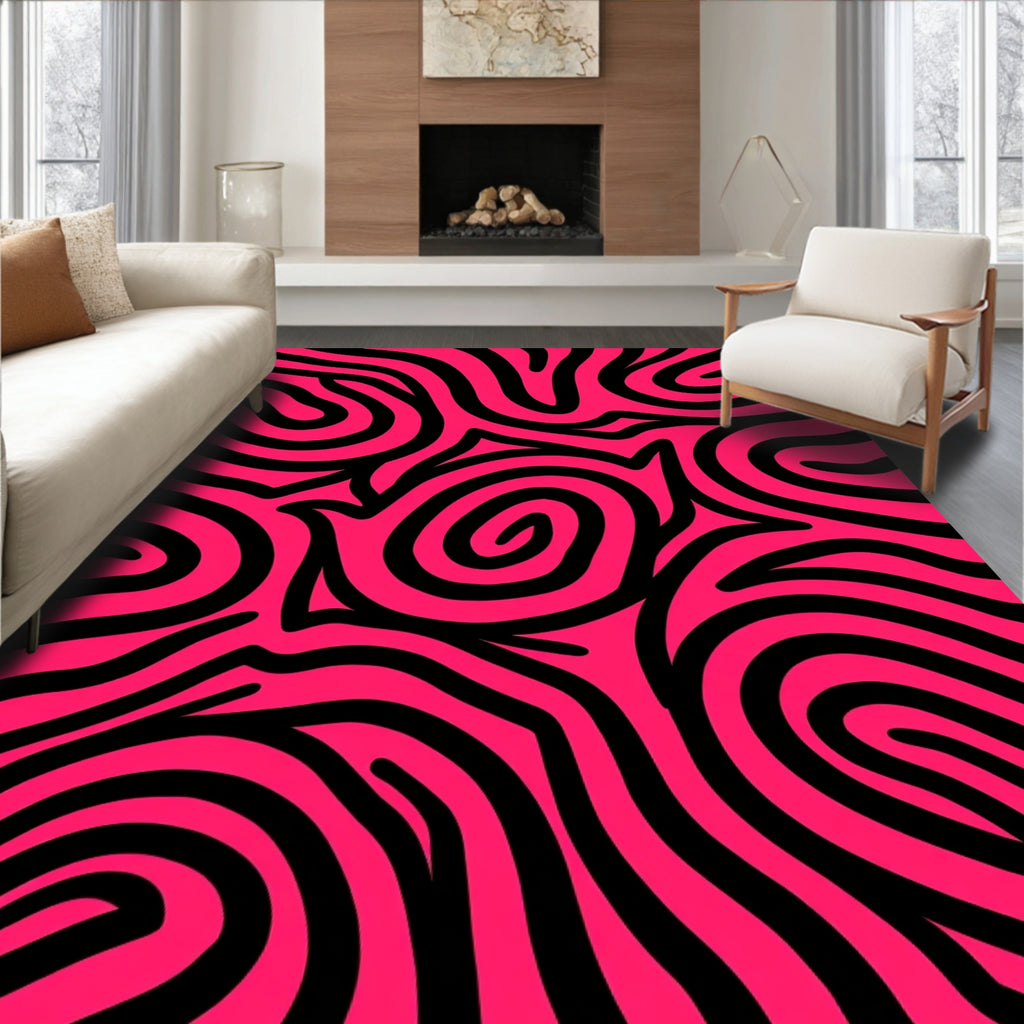 Bold Pink Black Swirl Rug