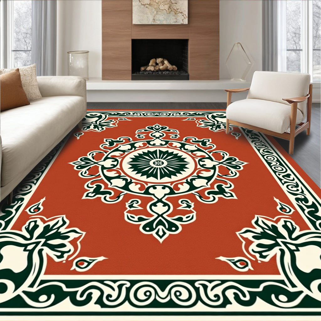 Terracotta Floral Medallion Border Rug