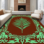 Lush Green Fern Art Nouveau Border Rug