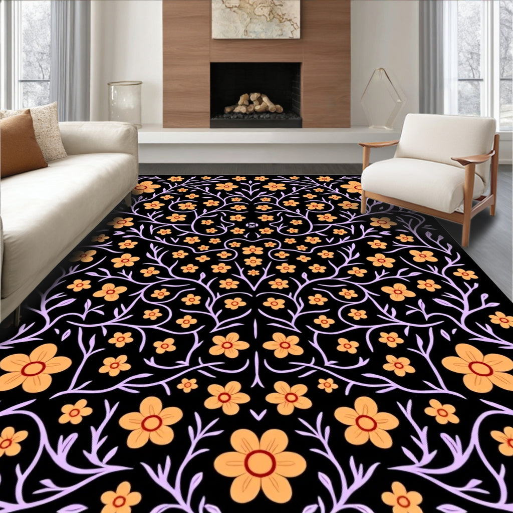 Orange Coral Bloom Vine Rug
