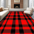 Bold Red Black Checked Plaid Rug