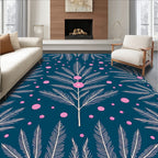 Deep Teal White Feathered Flowers Rug